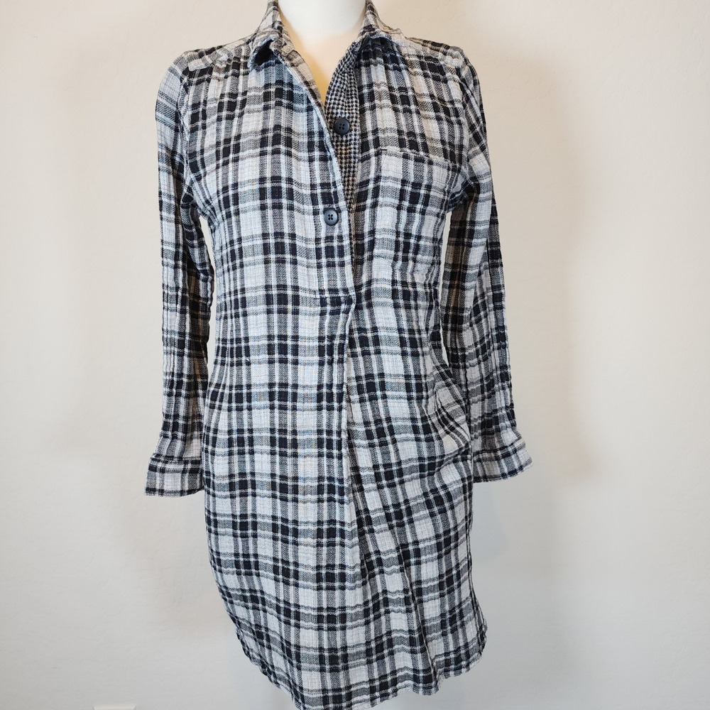 Madewell‎ Women's Black and White Plaid Long Sleeve Shirt Dress Size M